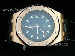 Audemars Piguet_Black Leather Band_Rose Gold Case_Black Face_42mm/12mm