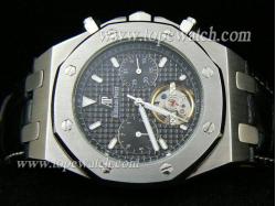 Audemars Piguet_Black Leather Band_SS Case_Black Face_42mm/12mm