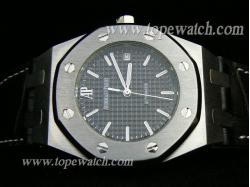 Audemars Piguet_Black Leather Band_SS Case_Black Face_42mm/12mm