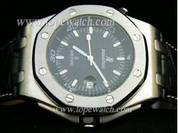 Audemars Piguet_Black Leather Band_Silver Case_Black Face_42mm/12mm