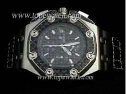 Audemars Piguet_Black Leather Band_Silver Case_Black Face_43mm/12mm_Quartiz