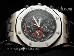 Audemars Piguet_Black Leather Band_Silver Case_Black Face_43mm/14mm