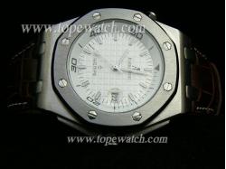 Audemars Piguet_Black Leather Band_Silver Case_White Face_42mm/12mm