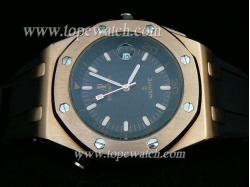 Audemars Piguet_Black Rubber Band_Rose Gold Case_Black Face_42mm/12mm