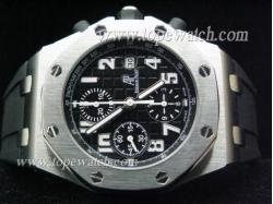 Audemars Piguet_Black Rubber Band_Silver Case_Black Face_43mm/17mm