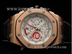 Audemars Piguet_Brown Leather Band_Rose Gold Case_White Face_43mm/14mm