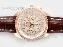 Breitling Bentley 6.75 Big Date Chronograph Asia Valjoux 7750 Movement Gold Case with White Dial