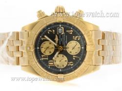 Breitling Chronomat Evolution Chronograph Asia Valjoux 7750 Movement Full Gold with Black Dial-Number Marking