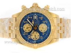 Breitling Chronomat Evolution Chronograph Asia Valjoux 7750 Movement Full Gold with Blue Dial-Number Marking