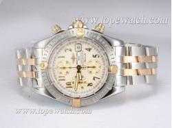 Breitling Chronomat Evolution Chronograph Asia Valjoux 7750 Two Tone with White Dial