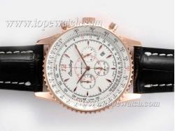 Breitling Montbrillant Working Chronograph Rose Gold Case with White Dial