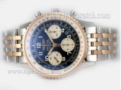 Breitling Navitimer Chronograph Asia Valjoux 7750 Movement Two Tone with Black Dial-Number Marking