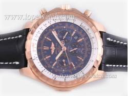 Breitling for Bentley Motors T Chronograph Automatic Rose Gold Case with Blue Dial-Black Leather Strap