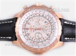 Breitling for Bentley Motors T Chronograph Automatic Rose Gold Case with White Dial-Black Leather Strap