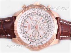 Breitling for Bentley Motors T Chronograph Automatic Rose Gold Case with White Dial-Brown Leather Strap