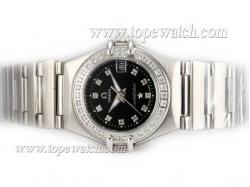 Omega Constellation Diamond Bezel and Marking with Black Dial