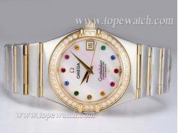 Omega Constellation Swiss ETA 2836 Movement Two Tone with Diamond Bezel-MOP Dial