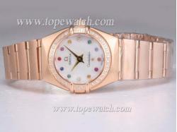 Omega Constellation Swiss ETA Movement Full Rose Gold with Diamond Bezel-MOP Dial Lady Size