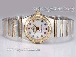 Omega Constellation Swiss ETA Movement Two Tone with Diamond Bezel-MOP Dial Lady Size