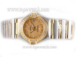 Omega Constellation Two Tone Diamond Bezel with Golden Dial