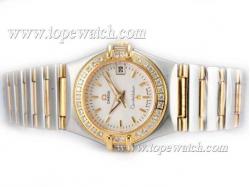 Omega Constellation Two Tone Diamond Bezel with White Dial