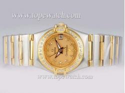 Omega Constellation Two Tone with Diamond Bezel and Marking-Golden Dial