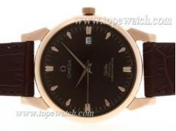 Omega De Ville Automatic Rose Gold Case with Brown Dial-Leather Strap