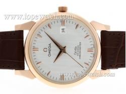 Omega De Ville Automatic Rose Gold Case with Silver Dial-Leather Strap