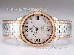 Omega De Ville Co-Axial Swiss ETA 2836 Movement Two Tone with Diamond Bezel-MOP Dial