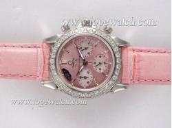 Omega De Ville Working Chronograph Diamond Bezel with Pink Dial-Lady Size