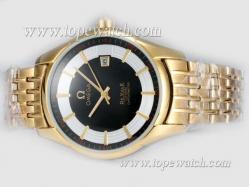 Omega Hour Vision See Thru Case  Automatic Full Gold with Black Dial