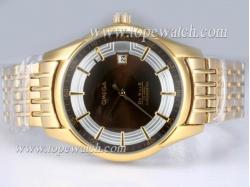 Omega Hour Vision See Thru Case Automatic Full Gold with Brown Dial