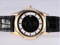 Omega Hour Vision See Thru Case Automatic Gold Case with Black Dial