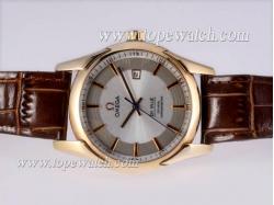 Omega Hour Vision See Thru Case Automatic Gold Case with White Dial