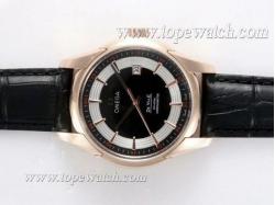 Omega Hour Vision See Thru Case Automatic Rose Gold Case with Black Dial-Deployment Buckle