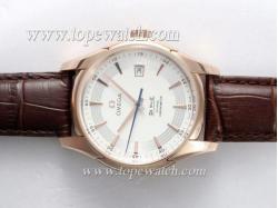 Omega Hour Vision See Thru Case Automatic Rose Gold Case with White Dial-Deployment Buckle