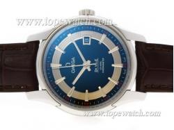 Omega Hour Vision See Thru Case Automatic with Black Dial-Leather Strap