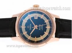 Omega Hour Vision See Thru Case Swiss ETA 2836 Movement Rose Gold Case with Black Dial