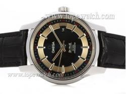 Omega Hour Vision See Thru Case Swiss ETA 2836 Movement with Black Dial-Leather Strap