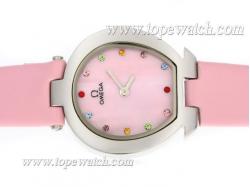 Omega Mania Diamond Markers with Pink Dial-Lady Size