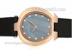 Omega Mania Rose Gold Case Diamond Markers with Blue MOP Dial-Lady Size