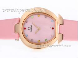 Omega Mania Rose Gold Case Diamond Markers with Pink Dial-Lady Size