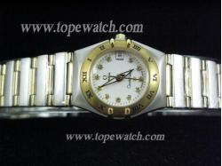 Omega OMG-131 OMG 004-1 WHITE SS CASE DIAMOND BAR QUARTZ