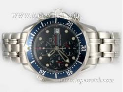 Omega Seamaster Chronograph Asia Valjoux 7750 Movement with Blue Dial-Red Marking