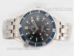 Omega Seamaster GMT Swiss ETA 2836 Movement with Blue Wavy Dial