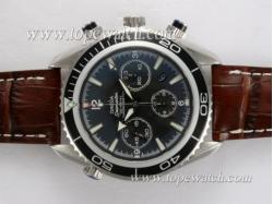 Omega Seamaster Planet Ocean Chronograph Asia Valjoux 7750 Movement AR Coating with Black Dial and Bezel