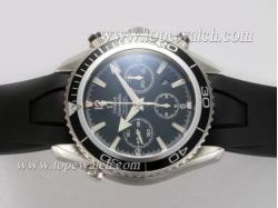 Omega Seamaster Planet Ocean Chronograph Asia Valjoux 7750 Movement AR Coating with Black Dial and Bezel-Rubber Strap