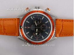 Omega Seamaster Planet Ocean Chronograph Asia Valjoux 7750 Movement AR Coating with Orange Bezel