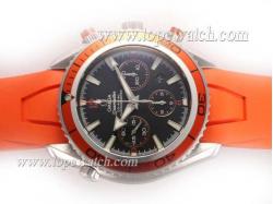 Omega Seamaster Planet Ocean Chronograph Asia Valjoux 7750 Movement AR Coating with Orange Bezel