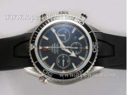 Omega Seamaster Planet Ocean Chronograph Asia Valjoux 7750 Movement Black Dial with AR Coating -Rubber Strap